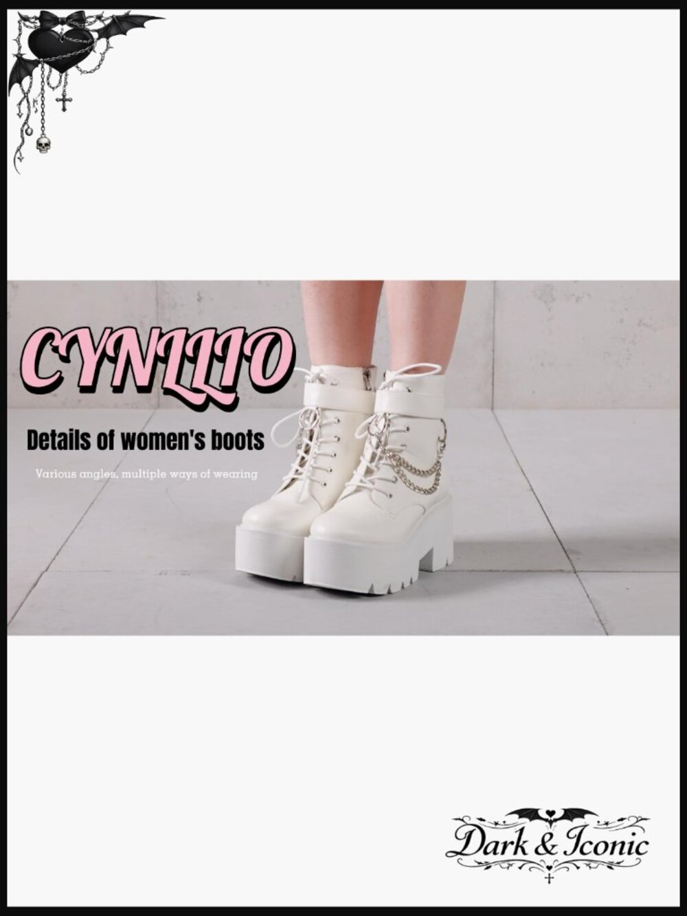 Platform Ankle Boots Combat Wedge Heel Lace Up Zipper Punk Chain Shoes - Picture 7 of 7